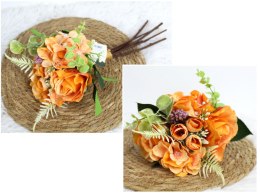 Bukiet mieszany RÓŻA, HORTENSJA wys. 35 cm, 6 łodyg w pęczku (2 róże 8x4,5 cm) POMARAŃCZOWY WT-105A