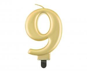 Świeczka B&C cyferka 9 metalik złota 8,0 cm PF-SCZ9