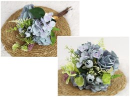 Bukiet mieszany RÓŻA, HORTENSJA wys. 35 cm, 6 łodyg w pęczku (2 róże 8x4,5 cm) NIEBIESKI WT-105D