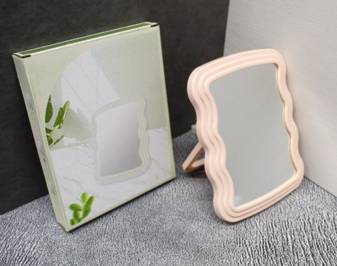 Lusterko lustro plastikowej falowanej ramie prostokątne 18x14 cm RÓŻOWE jednostronne ZYT-50508