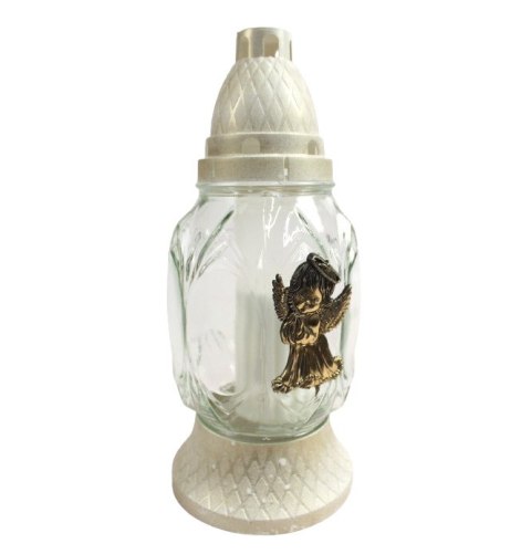 Znicz szklany 8szt. ANIOŁEK 25,5 cm złota aplikacja Z-307