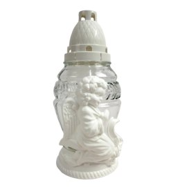 Znicz szklany Z 284 biały z aniołkiem 25 cm OMZ284