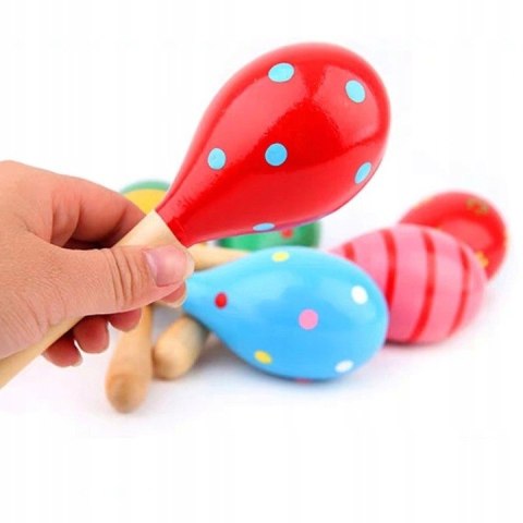 Marakas drewniany dla dzieci instrument muzyczny duży kolorowa grzechotka PID1239