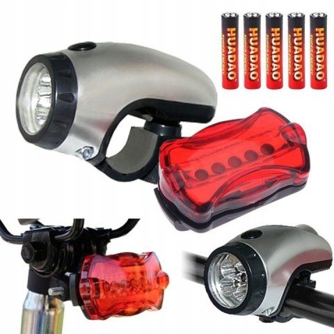 Oświetlenie rowerowe przód tył lampka do roweru 5+5 led + 5 baterii gratis PID0086