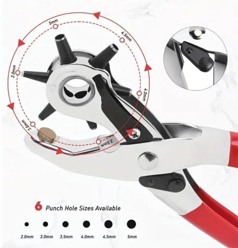 Dziurkacz do skóry paska rewolwerowy kaletniczy szczypce do dziurek 2-5 mm