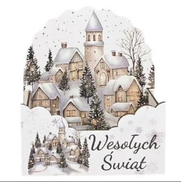 Świąteczne pudełko prezentowe Flower box Boże Narodzenie Domki białe | 3319BN16