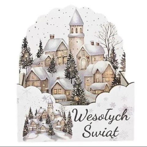 Świąteczne pudełko prezentowe Flower box Boże Narodzenie Domki białe | 3319BN16