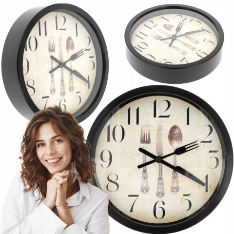 Zegar ścienny okrągły retro zegarek na ścianę stylowy kuchenny czarny 20cm V2