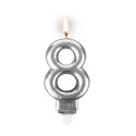 Świeczka 24szt. cyfra srebrna ,,8''