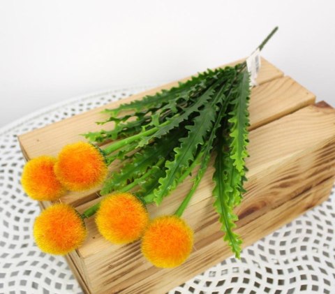 Bukiet futrzane kulki ping pong pomarańczowe 38cm 5 kwiatów 4szt. | LAN-103D