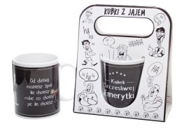 Kubek ceramiczny w torebce z napisem 'Kubek szczęśliwej emerytki ' kolor czarny