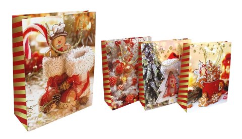 Torba prezentowa 12szt. papierowa świąteczna złocona 40 x 31 x 12 cm mix wzorów SN55328