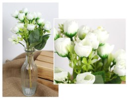 Bukiet 2szt PEONIA z białym dodatkiem, wys. 34 cm 5 łodyg (15 kwiatów 2,5x2,5 cm) BIAŁA KMD-2408B