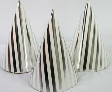 Czapeczka 12szt papierowa srebrne paski 8151 Ozdboż-0015pasysr