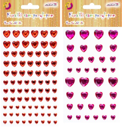 Dżety kryształki samoprzylepne serca mix rozmiarów 9,5x15,5cm | JET-3231