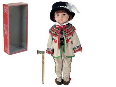 Lalka chłopiec 38cm w góralskim stroju ludowym z ciupagą dł.16cm z polskim głosem śpiewa i mówi po polsku,twarda