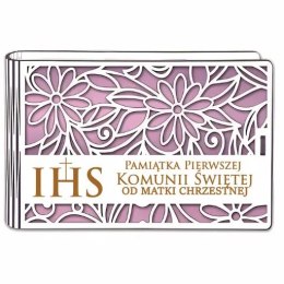 Pudełko na pieniądze banknotówka KOMUNIA - od MATKI CHRZESTNEJ - Ażur 3302A-KOM2R-MC