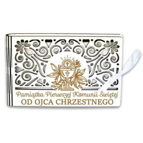 Pudełko na pieniądze banknotówka KOMUNIA - od OJCA CHRZESTNEGO - Ażur 3302A-KOM1B-OC