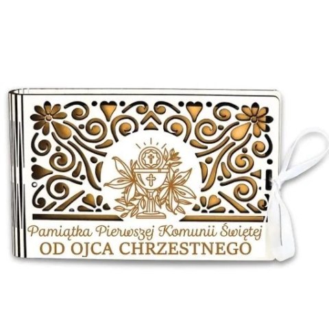 Pudełko na pieniądze banknotówka KOMUNIA - od OJCA CHRZESTNEGO - Ażur 3302A-KOM1Z-OC
