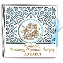 Pudełko na pieniądze kwadrat KOMUNIA - od BABCI - Ażur 3308A-KOM1N-B