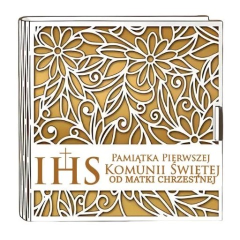 Pudełko na pieniądze kwadrat KOMUNIA - od MATKI CHRZESTNEJ - Ażur 3308A-KOM2Z-MC