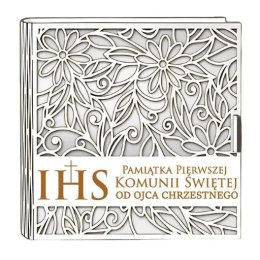 Pudełko na pieniądze kwadrat KOMUNIA - od OJCA CHRZESTNEGO - Ażur 3308A-KOM2B-OC