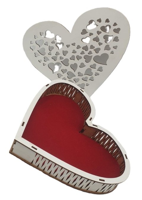 Szkatułka drewniana wycinana serce biała 25 x 20 x 4,5 cm