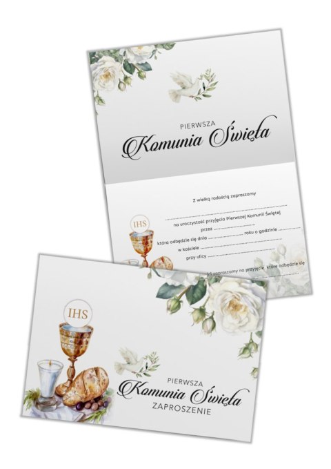 Zaproszenia 5szt. KOMUNIA ŚWIĘTA KIELICH ZAP-3