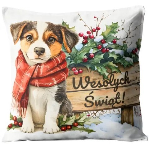 Poduszka świąteczna na mikołajki Boże Narodzenie - PIES ŚWIĘTA