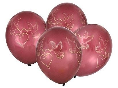 Balony 4szt. złote / bordowe - gołąbki