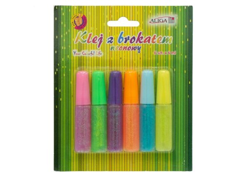 Klej z brokatem 6szt. NEON 6ml | GG-706